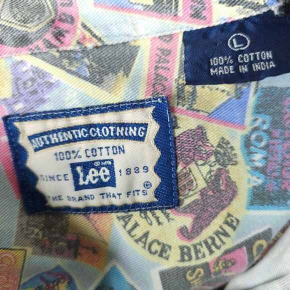 Lee International Travel Shirt Vintage 90s All Over Print Button Down Mens Large - Picture 6 of 7